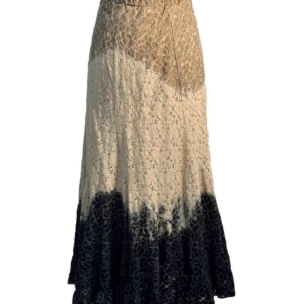 Elegant Lace Ombre Maxi Skirt Neutral Beige Black Preppy Classic Chic size 2 - Picture 4 of 11